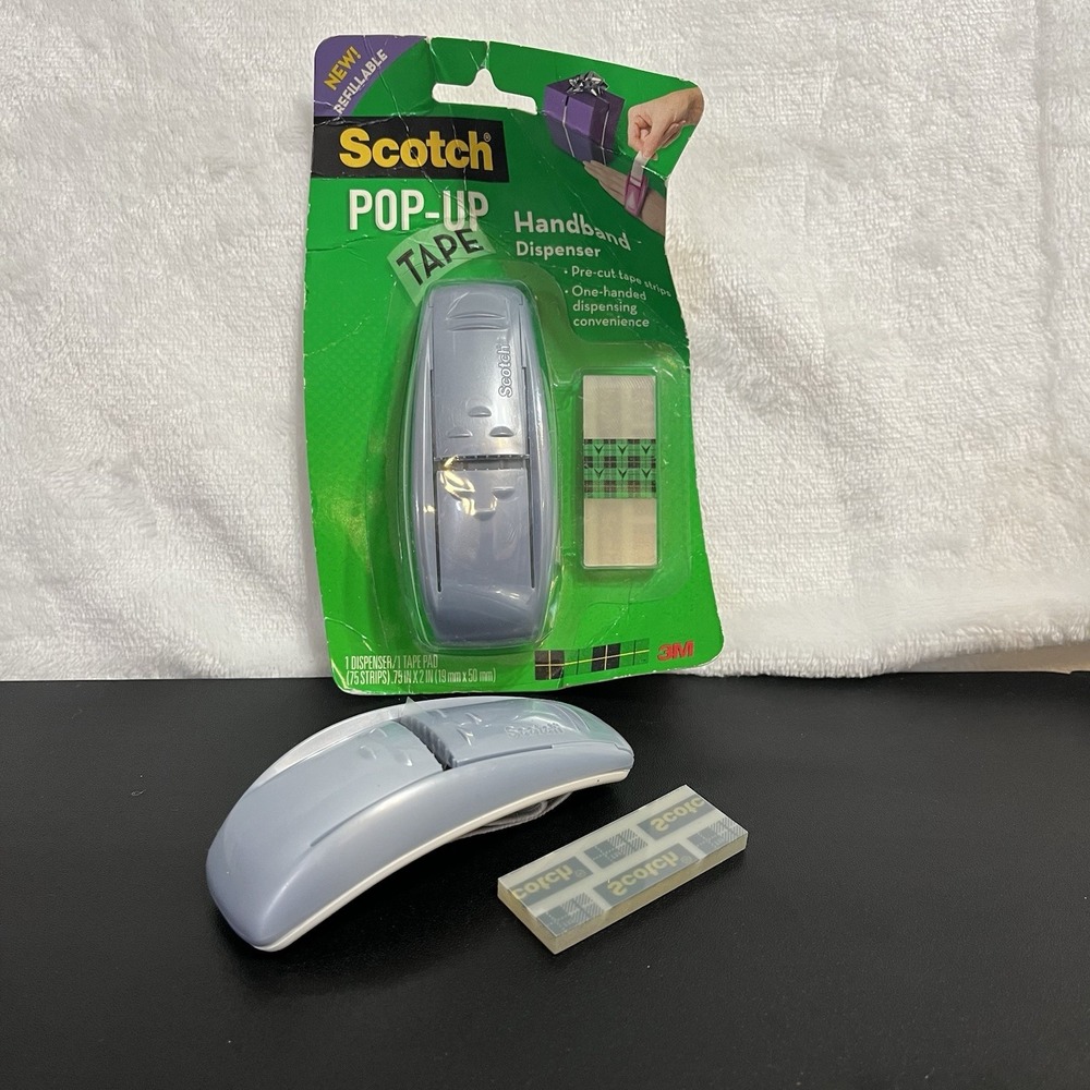 3M Scotch Gray Pop-Up Tape Handband Dispenser w/ 1 Tape Pad w/ Extra Band & Tape
